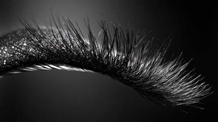 Obraz premium A close-up of a long, thick, and dark eyelash with a glitter eyeshadow.