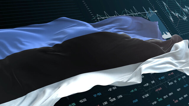 Estonia flag - Waving flag on report analytics data statement