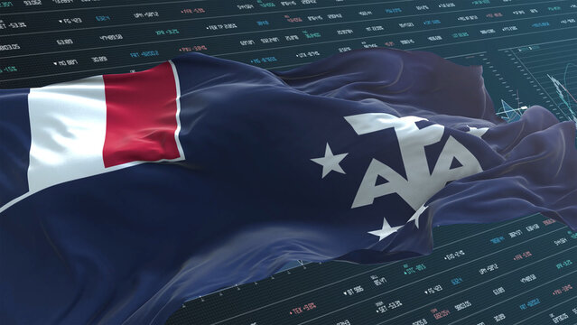 French Southern and Antarctic Lands flag - Waving flag on report analytics data statement
