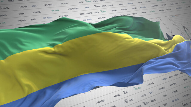 Gabon flag - Waving flag on report analytics data statement - Powered by Adobe