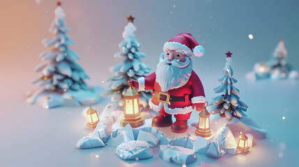 santa with Lamp Cartoon 3D