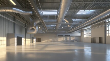 Industrial ventilation installation, featuring climate-controlled ducts designed to optimize air distribution in large factories.