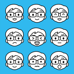 Woman character face avatar man expression cartoon vector set
