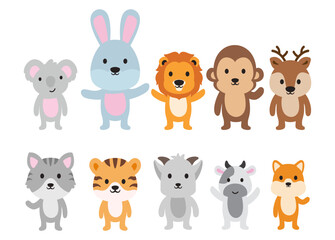 Cute wild animal face character set vector illustration