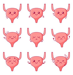 Funny bladder character with vector hand drawn cartoon kawaii character