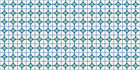 Tessellation tile pattern. Seamless beautiful contemporary Nanyang style pavement texture in vector. Blue, green and cream print and digital wallpaper resource. Blue green cream 020