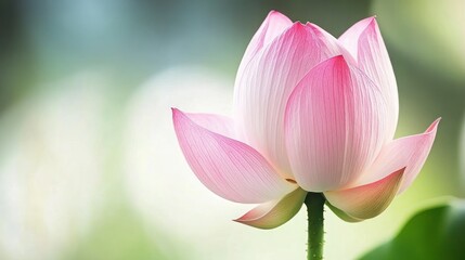 A delicate pink lotus flower with soft, blurred background.
