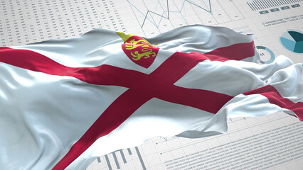 Fototapeta premium Jersey flag - Waving flag on report analytics data statement