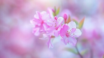 Close-up of delicate pink cherry blossoms with a soft, blurred background.