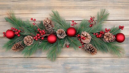 Christmas Garland with Pine Cones and Ornaments.