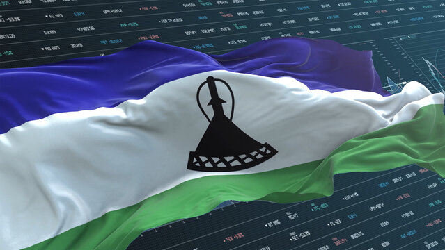 Lesotho flag - Waving flag on report analytics data statement