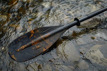 Oar rowing in a river.