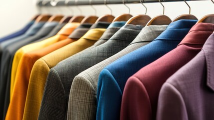 Fototapeta premium Sophisticated men formalwear display featuring a diverse color range on a white backdrop.