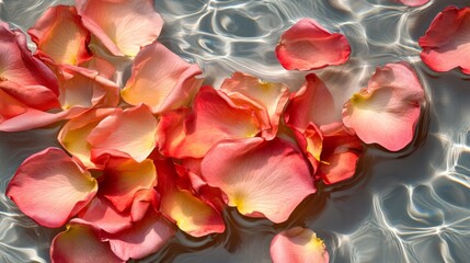 Pink and Yellow Rose Petals Floating in Water