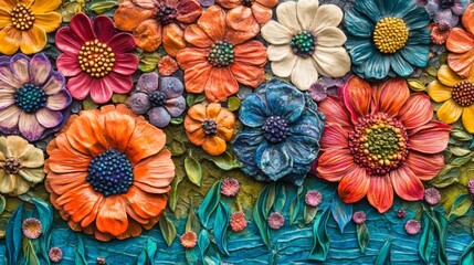 A Close-Up of a 3D Floral Artwork with Vivid Colors