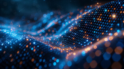 Explore the intricate details of a binary code pattern against a dynamic blue background for enhanced visual appeal