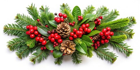Festive Holiday Decoration with Mistletoe and Pine Branches on White Background for Seasonal Cheer and Home Decor Inspiration