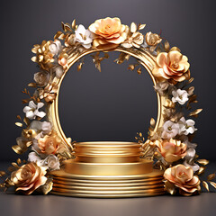 golden indian podium render 3d wedding flower frame background floral design
