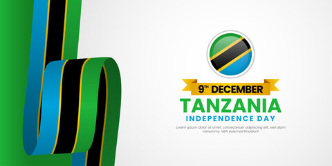 Tanzania Independence Day Banner Background design illustration with waving ribbon national flag