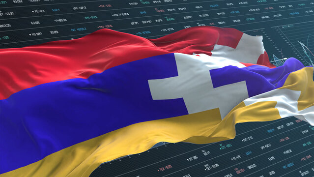 Nagorno Karabakh Republic flag - Waving flag on report analytics data statement