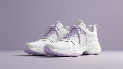 Pair of new white leather sneakers isolated on pink background