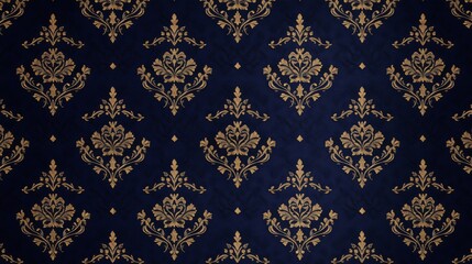 Fototapeta premium Navy Blue and Gold Damask Pattern