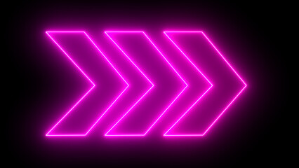 Purple neon swipe arrow pointing to right and moving on green screen background. glowing right directional arrows arrow navigation