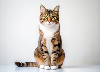 Obraz premium Serene Cat on White Background: Captivating Documentary Style Photography of a Feline Friend in a Minimalist Setting for Animal Lovers and Pet Enthusiasts