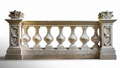 Elegant Stone Balustrade with Intricate Carvings and Smooth Finish Isolated on White Background for Architectural Design