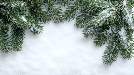 Snowy Pine Branches Winter Background