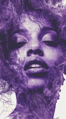 Obraz premium Ethereal Surreal Feminine Face in Vibrant Purple Hues