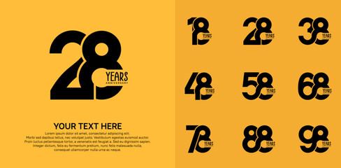 Anniversary logo set vector design, black color for celebration event