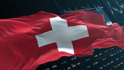 Fototapeta premium Switzerland flag - Waving flag on report analytics data statement