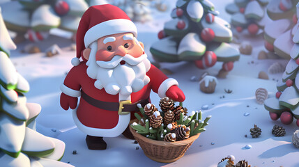 Obraz premium Santa Pine Cones Cartoon 3D