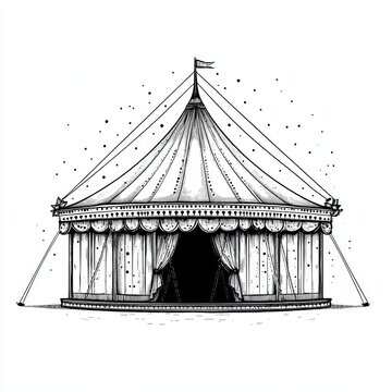 recommend clip art: Black and White Ink Illustration of a Circus Tent, Tent, Circus, Illustration