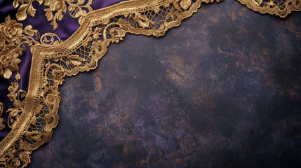 Gold Lace Trim on Purple Fabric Against a Dark Background