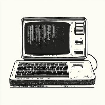 recommend clip art: Vintage Computer, Black and White Illustration, Retro Technology, computer, vintage, illustration