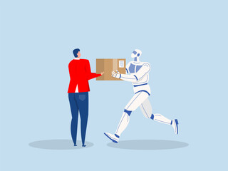 Artificial intelligence,The concept of deliver and industry of the future,Robot give the cardboard box to the person. Delivery future.Modern technology.vector illustration