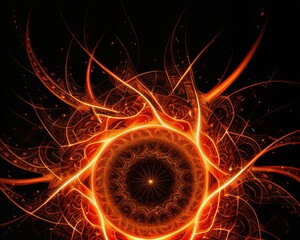 Photo Showing Abstract artwork featuring vibrant fiery colors and swirling patterns, creating a dynamic and energetic composition.