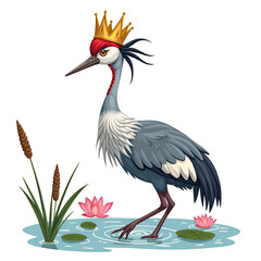 Fototapeta premium Embrace the elegance of nature with the crowned crane s graceful presence, digital illustration of fantasy animal character concept.