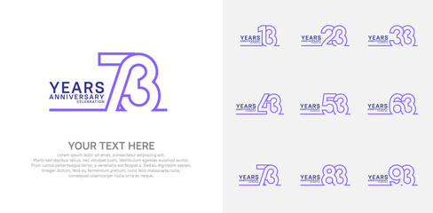 Anniversary logo set vector design, purple color for celebration event