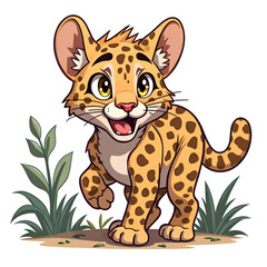 Fototapeta premium Embrace the playfulness of nature with a happy young leopard cub, digital illustration of cartoon animal character concept.