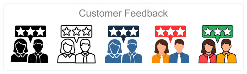 A set of 5 Customer Feedback icons as Review, Rating, Survey
