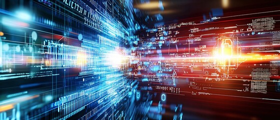 Abstract Digital Code with Blurred Lines and Light Effects.