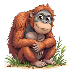 Obraz premium A delightful orangutan smiles warmly, inviting joy and connection in nature s embrace, digital illustration of character design concept.