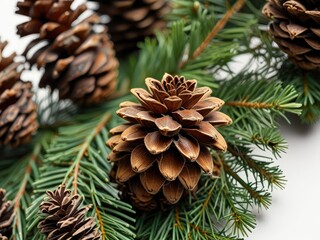 Fototapeta premium pine cones on a branch,pine cones,christmas background with cones and branches
