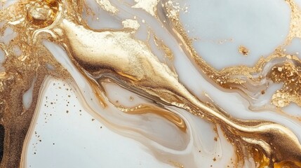 Abstract Swirling Gold and White Marbled Design