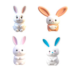 cute rabbit on empty white background 3d 
