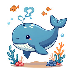 Fototapeta premium Dive into a playful underwater world filled with charming sea creatures and vibrant colors, digital art of character design concept.