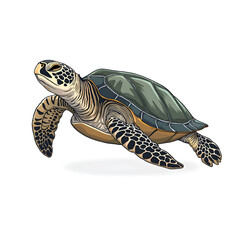 Obraz premium Embrace the serene journey of a turtle gliding gracefully through the ocean depths, digital illustration of animal portrait concept.